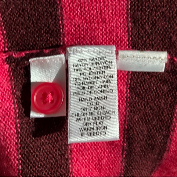 LOFT Ribbon Stripe Crewneck Cardigan Sweater Pink, Brown Rabbit Hair blend M - Picture 5 of 6